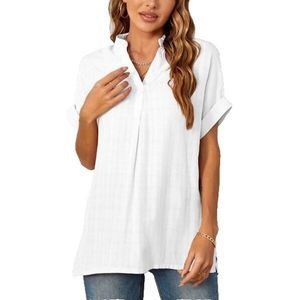 Vrkufie White Ruffle Short Sleeve Notch Neck Tunic Size M